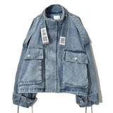 Retro Denim Coat for Women Short Loose Letter Student Harajuku Lady's Denim Jackets Hiphop Spring and Autumn Cowboy Old Outwear