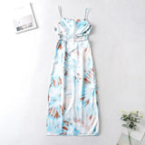 Waist Cut Out Criss Cross Sexy Summer Tie-dyed Midi Dress Ladies Elegant Beach Boho Slip Long Dress Sleeveless Sundress