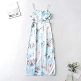 Waist Cut Out Criss Cross Sexy Summer Tie-dyed Midi Dress Ladies Elegant Beach Boho Slip Long Dress Sleeveless Sundress