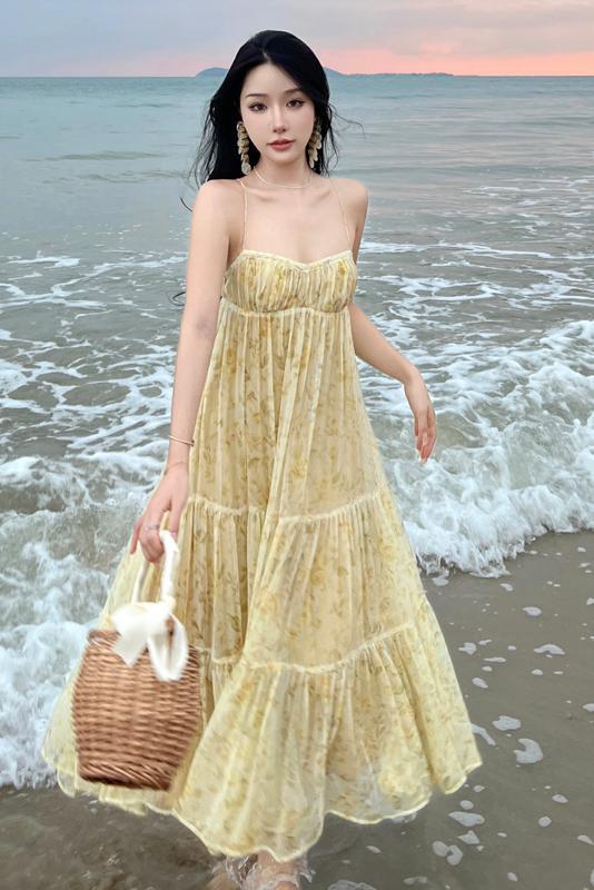 V Neck Tulle Print Sexy Evening Maxi Dresses For Women Party Slip Strap Backless Pleated Dress Club Beach Robe Femme Summer