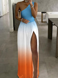 Summer Women High Slit One Shoulder Maxi Dress Party Dress Outfits