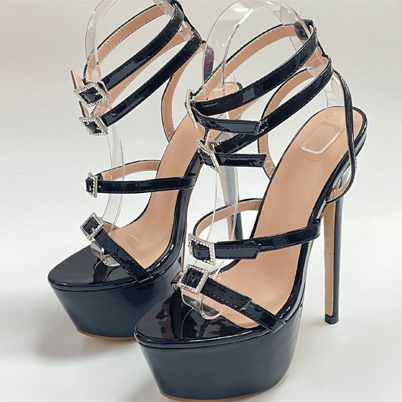 Runway Style Sexy High Heels Platform Sandals For Women Fashion Open Toe Crystal Buckle Stiletto Wedding Stripper Shoes