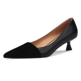 Pumps Shoes Women Mid Heel Fashion Sexy Spring Sheepskin Pointed Toe Thin Heel Office Party Black Handmade Shoe Big Size 42
