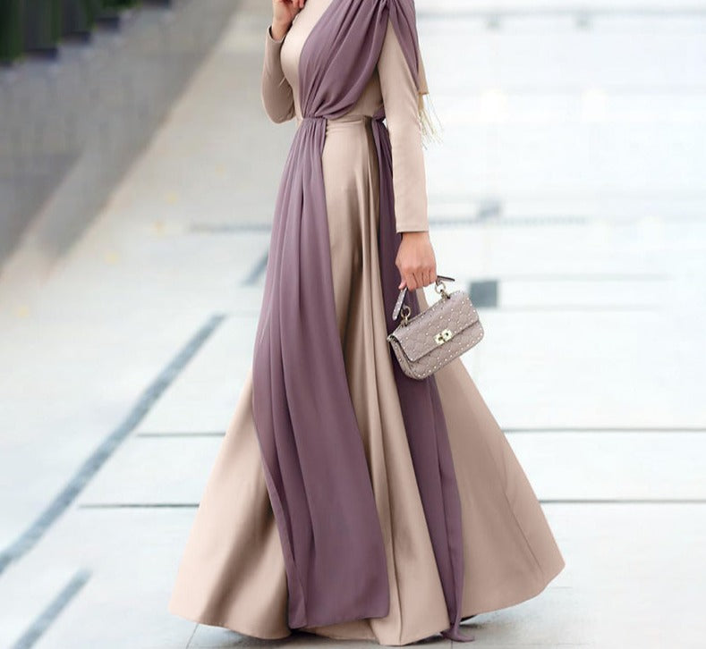 Goosudu Spring Fashion Solid Sundress Women Casual Long Sleeve O Neck Kaftan Elegant Party Hijab Dress Islamic Clothing Robe