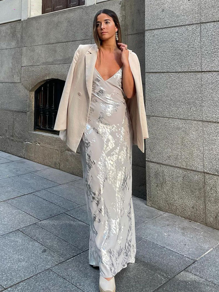 Women Sexy Lace Spaghetti Strap Dress Sleeveless Backless V-neck Maxi Dresses Summer Elegant Female Party Vacation Vestidos