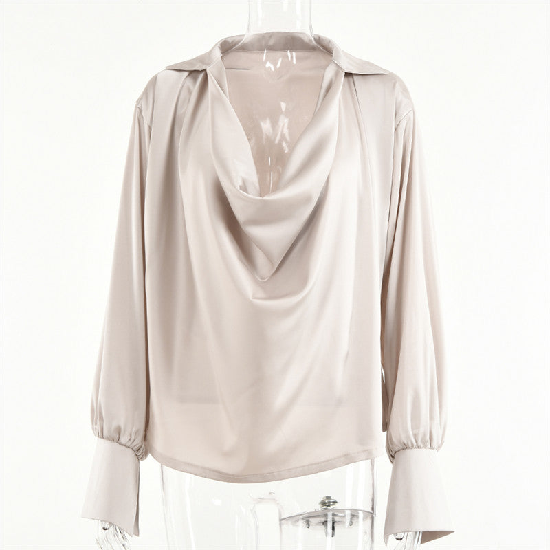 goosudu Satin Sexy V Neck Office Women Blouses White Long Sleeve Solid Casual Blouses Women Spring Summer Loose Female Party Top