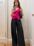 Fashion Women Button Vest And Wide Leg Pant Sets Spring Summer Tank Loose Straight Trouser 2pc Sets Commuter Office Lady Outfits