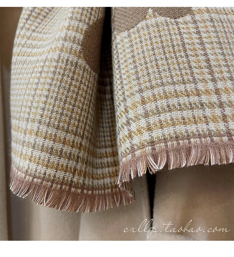Double Side Cashmere Scarf Autumn Winter Women's Love Heart Plaid Fashion Ladies Long Thickened Warm Knitted Scarf Hijab Stole