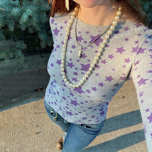 Y2K Stars Vintage Aesthetics Crop Tops Autumn Spring Full Sleeve Basic Tees Harajuku Grunge 00s Retro T Shirt Mall Goth Clothes