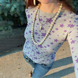 Y2K Stars Vintage Aesthetics Crop Tops Autumn Spring Full Sleeve Basic Tees Harajuku Grunge 00s Retro T Shirt Mall Goth Clothes