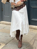 Loose Chic Irregular White Skirt Streetwear Elegant Stitched Summer Midi Skirts For Women Japanese y2k Aesthetic Outfits