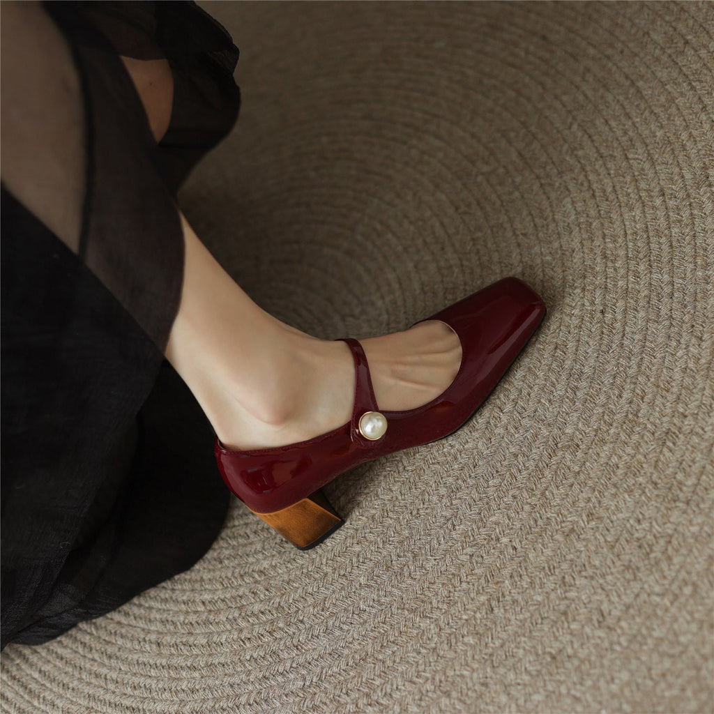 goosudu  Mary Jane High Heels Women Sheepskin Patent Leather Pumps Pigskin Lining and Sheepskin Insole Lolita Girl Shoes Big Size 42
