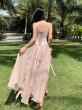 Women's Long Ball Princess Dresses Elegant Backless Spaghetti Strap Party Split Bandage Ruffled Dress Summer Sexy Fashion Boho