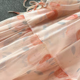 Holiday Pink Beach Dress Long Sleeve Floral Dress Women's Summer A-line Midi Princess Sweet Fairy Dress Sundress Femme Robe