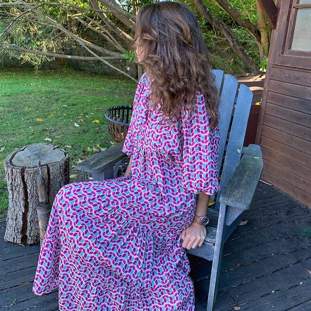 Women Boho Maxi Dress Floral Geometric Print Summer Holiday Dress V Neck Ankle-length Collage Drawstring Loose Vestidos Bobe