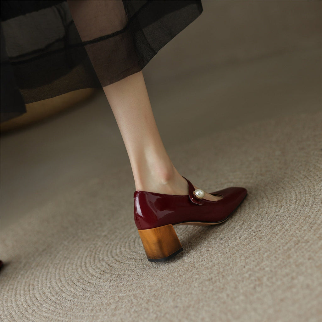 goosudu  Mary Jane High Heels Women Sheepskin Patent Leather Pumps Pigskin Lining and Sheepskin Insole Lolita Girl Shoes Big Size 42