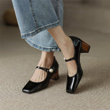 goosudu  Mary Jane High Heels Women Sheepskin Patent Leather Pumps Pigskin Lining and Sheepskin Insole Lolita Girl Shoes Big Size 42
