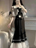 French Vintage Fairy Mermaid Dress Women Lace Korean Party Princess Strap Dress Female  Spring Court Sweet Lolita Midi Dress