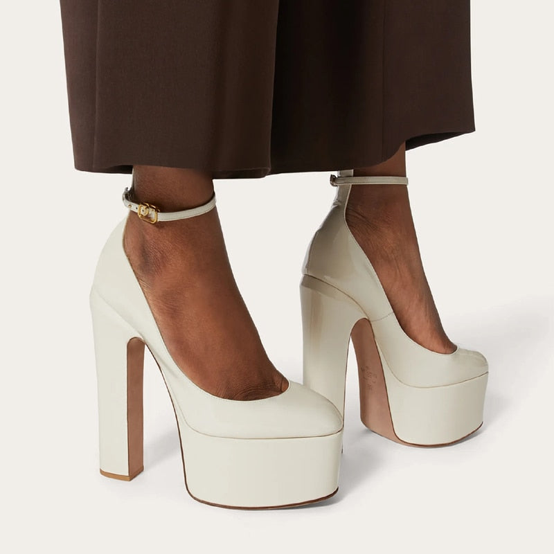 goosudu New Brand Sexy Diamonds Wedding Shoes Thick High Heel Platform Women's Pumps Silver Black Pink Beige Big Size Zapatos Mujer