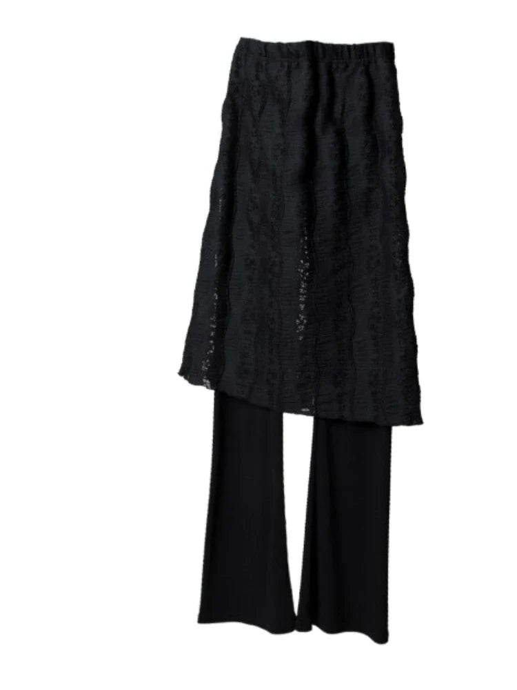 Y2k Clothes Simple Fold Patchwork Lace Slim Dress Fake Two Pieces Leggings Pants Korean Fashion Pantalones De Mujer