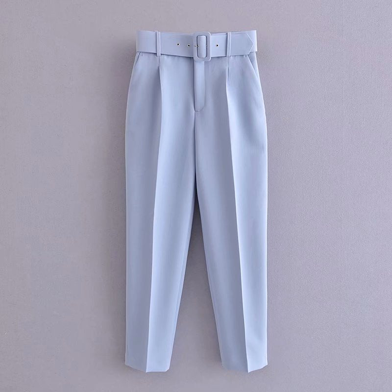 Goosudu  Women's Pants High Waist With Belt Classic Pockets Office Lady Ankle Length Trousers Female Spring Fashion Pink Harem Pants