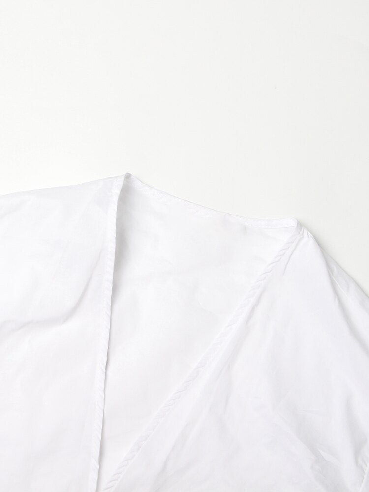 Minimalist Shirts For Women V Neck Lantern Sleeve Casual Loose Summer Blouse Female Fashion Summer Style Clothing