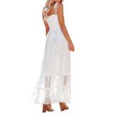 goosudu  Womens Summer Floral Dress Backless Dress Solid Color Sleeveless Spaghetti Strap Tie-Up Ruffle  Beach Boho Maxi Dresses Sundress