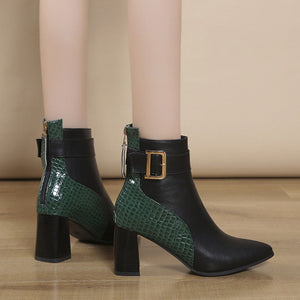 goosudu High Heel Women's Boots Autumn Fashion PU Leather Pointed Toe Ankle Boots Party Zipper Luxury High Heels Pumps Zapatos