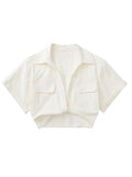 goosudu  Women's Crop Top Collared Short Sleeve Shirt Women Summer Knotted Linen Blouse Woman Streetwear Casual Blouses