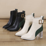 goosudu High Heel Women's Boots Autumn Fashion PU Leather Pointed Toe Ankle Boots Party Zipper Luxury High Heels Pumps Zapatos