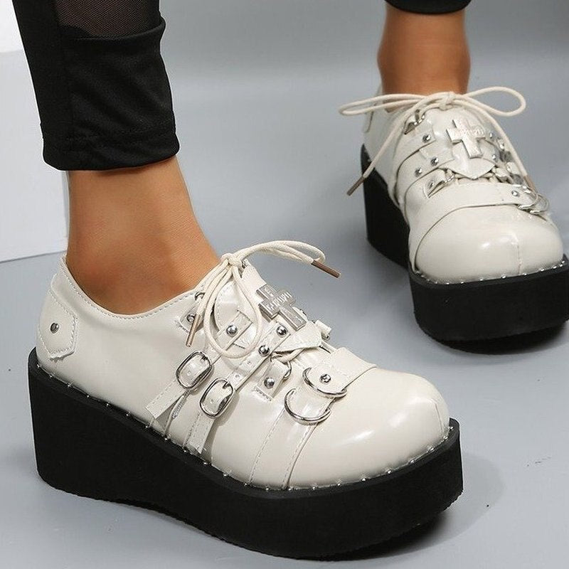 goosudu  Mary Jane Shoes Sweet Cute Women Pumps Wedge Heels Platform Shoes Women Gothic Girls Lolita Punk Shoes High Heels Plus Size 43