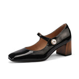 goosudu  Mary Jane High Heels Women Sheepskin Patent Leather Pumps Pigskin Lining and Sheepskin Insole Lolita Girl Shoes Big Size 42