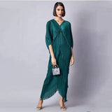 Pleated Dress Woman  Tassel Batwing Sleeve Loose Casual Style V Collar Long Dresses  Summer  Fashion Fast Delivery