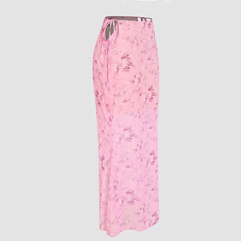 Summer Chiffon Fashion Maxi Skirt cover-up Women Elegant High Waist printed Holiday See-Through Printed Female Long Skirt