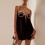 Women's Dress Sexy Chain Fold Slip Ruffle Tube Tops Mini Sleeveless Female Dresses Summer Fashion Solid Ladies