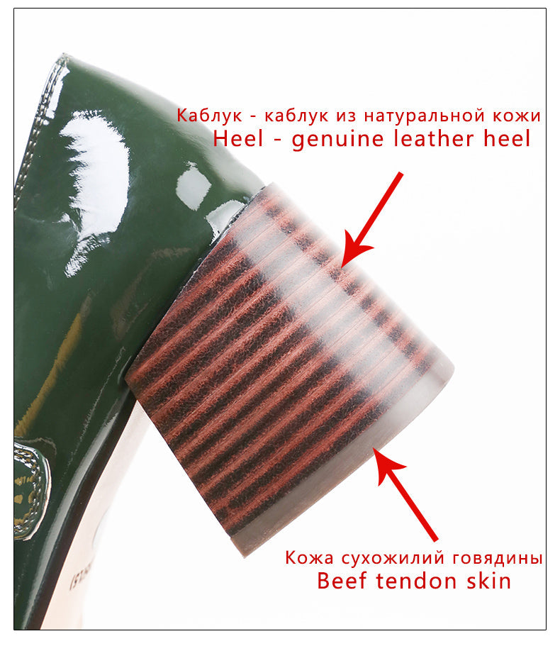 goosudu Woman‘s New Mary Janes Shoes Genuine Leather Shallow Square heel Pumps Buckle Strap Round Toe Lady Footwear