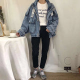 Retro Denim Coat for Women Short Loose Letter Student Harajuku Lady's Denim Jackets Hiphop Spring and Autumn Cowboy Old Outwear