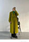 Lautaro Spring Autumn Long Green Oversized Trench Coat for Women Single Button Loose Luxury Casual Overcoat Korean Fashion