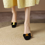 Pumps Shoes Women Mid Heel Spring Sheepskin Square Toe Thin Heel Metal Decoration Party Black Handmade Shoe Big Size 42