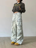 Cargo Jeans Women Y2k Vintage Distressed Multi-pocket Trousers Winter Fashion Original Streetwear Grunge Baggy Wide Denim Pants