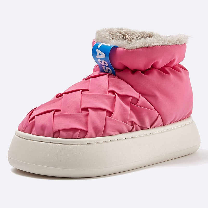 High-top Women's Cotton Shoes  Winter Warm Furry Female Ankle Boots Simple Couple Outdoor Solid Color Platform Snow Boot