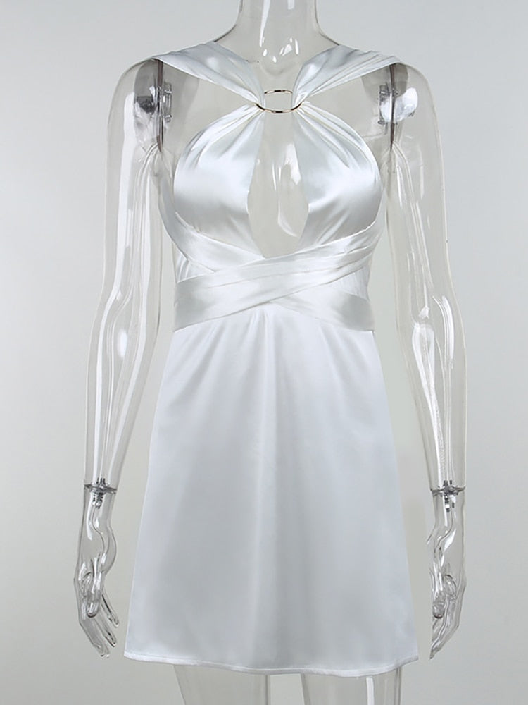 Goosudu  Sexy Hollow Out Bandage Women Dress White Asymmetrical High Waist Mini Dress Women Spring Skinny Fashion Streetwear