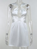 Goosudu  Sexy Hollow Out Bandage Women Dress White Asymmetrical High Waist Mini Dress Women Spring Skinny Fashion Streetwear