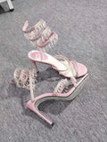 Wedding Fairy Wind Quality Women's Shoes Party Banquet Stiletto High-heel Sexy Snake Wrap Strap Luxury Rhinestone Ankle Sandals