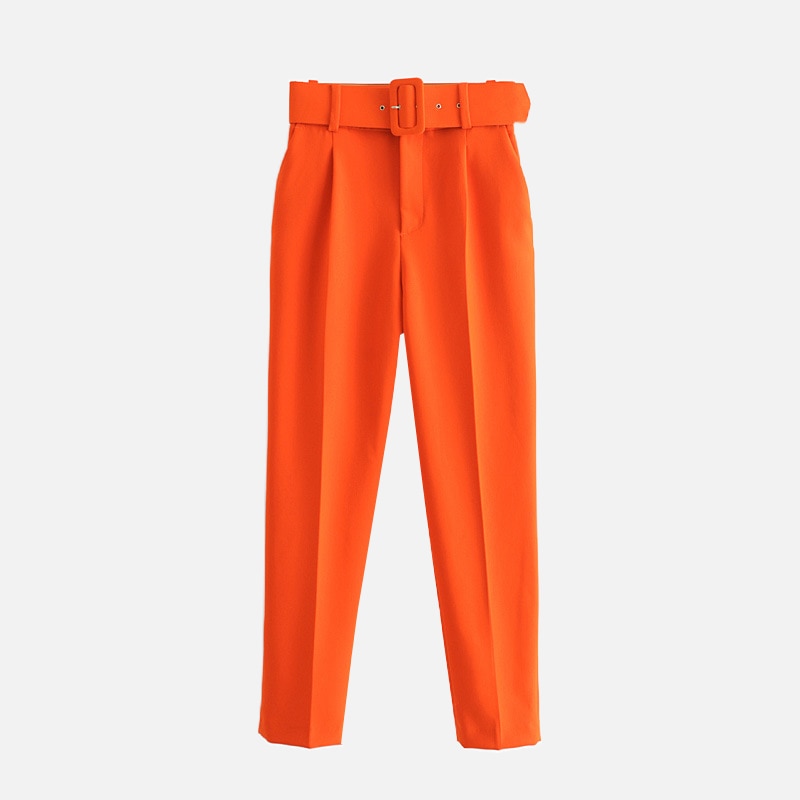 Goosudu  Women's Pants High Waist With Belt Classic Pockets Office Lady Ankle Length Trousers Female Spring Fashion Pink Harem Pants