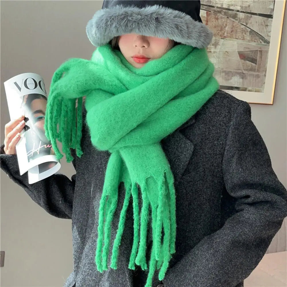 Winter Scarf Women Luxury Autumn Winter Cashmere Scarf Thickened Warm Shawl Classic Tassels Fluffy Scarf Solid Color Soft Shawl