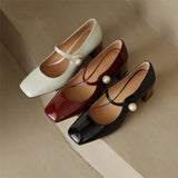 goosudu  Mary Jane High Heels Women Sheepskin Patent Leather Pumps Pigskin Lining and Sheepskin Insole Lolita Girl Shoes Big Size 42