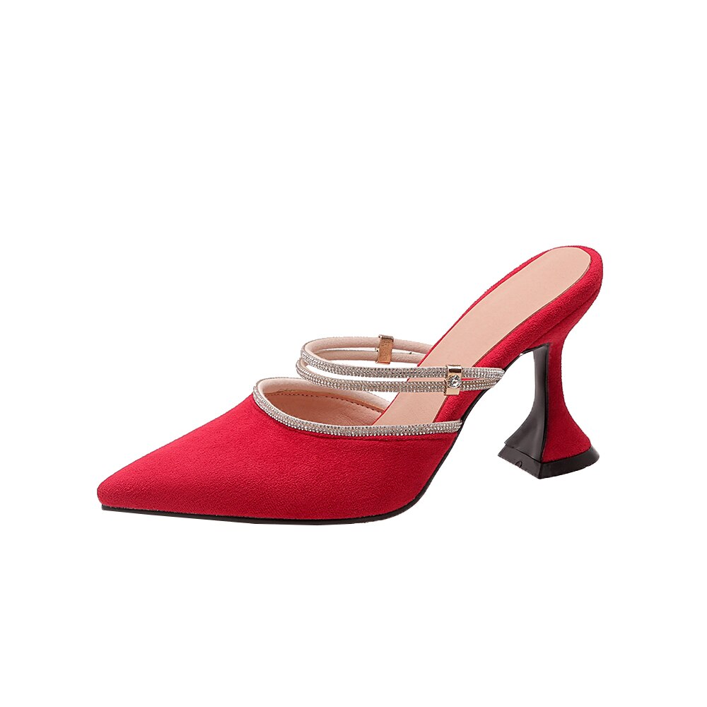 Slippers Sandals Women  Women Rhinestone High Heels Pointed Slingback Party Red Pumps Bride Two Ways To Wear Big Size 43
