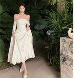 Women Summer Elegant Satin Silky Off Shoulder Slim White Cocktail Dress Lady Party Maxi Dress vestidos de fiesta para bodas