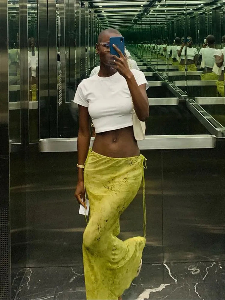 Summer Chiffon Fashion Maxi Skirt cover-up Women Elegant High Waist printed Holiday See-Through Printed Female Long Skirt